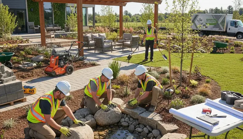 Landscape design team planning a residential outdoor project in Olathe, KS