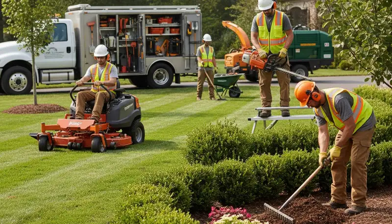 Olathe, KS tree service crew trimming trees for landscaping and property maintenance