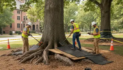Tree care specialist protecting roots in Olathe, KS for healthy, stable trees