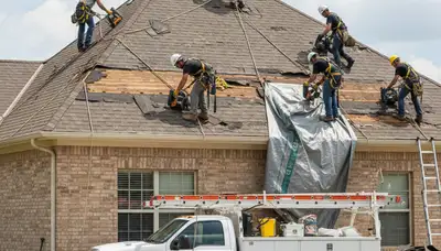 Storm damage cleanup crew removing fallen tree debris in Olathe, KS
