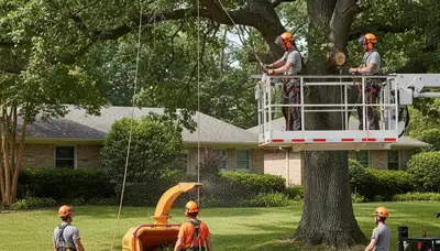Olathe, KS tree removal crew safely clearing a dead or storm-damaged tree