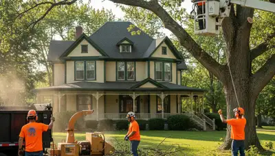 Tree service crew removing a tree in Olathe, KS for safe, professional property maintenance