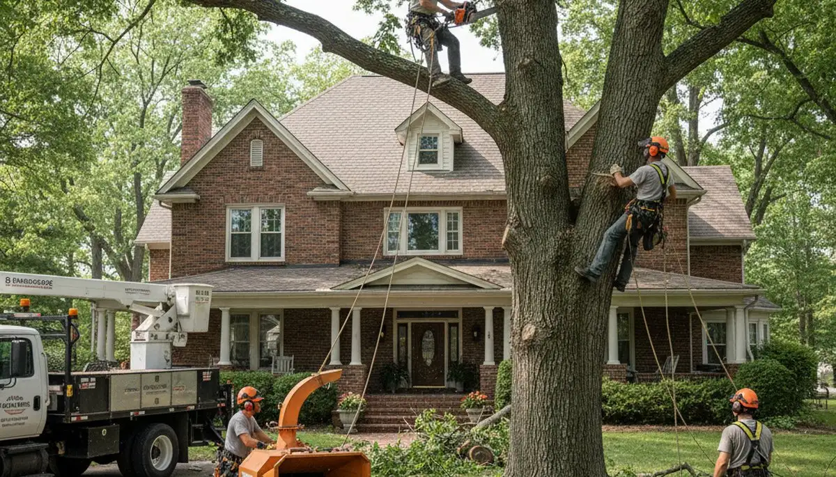Tree service crew in Olathe, KS performing professional tree removal for a local property