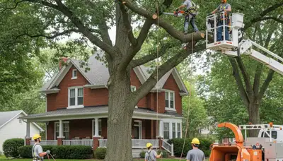Tree service crew trimming trees in Olathe, KS