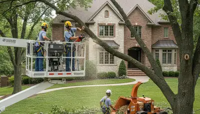 Tree service crew in Olathe, KS providing professional tree removal and trimming for local properties