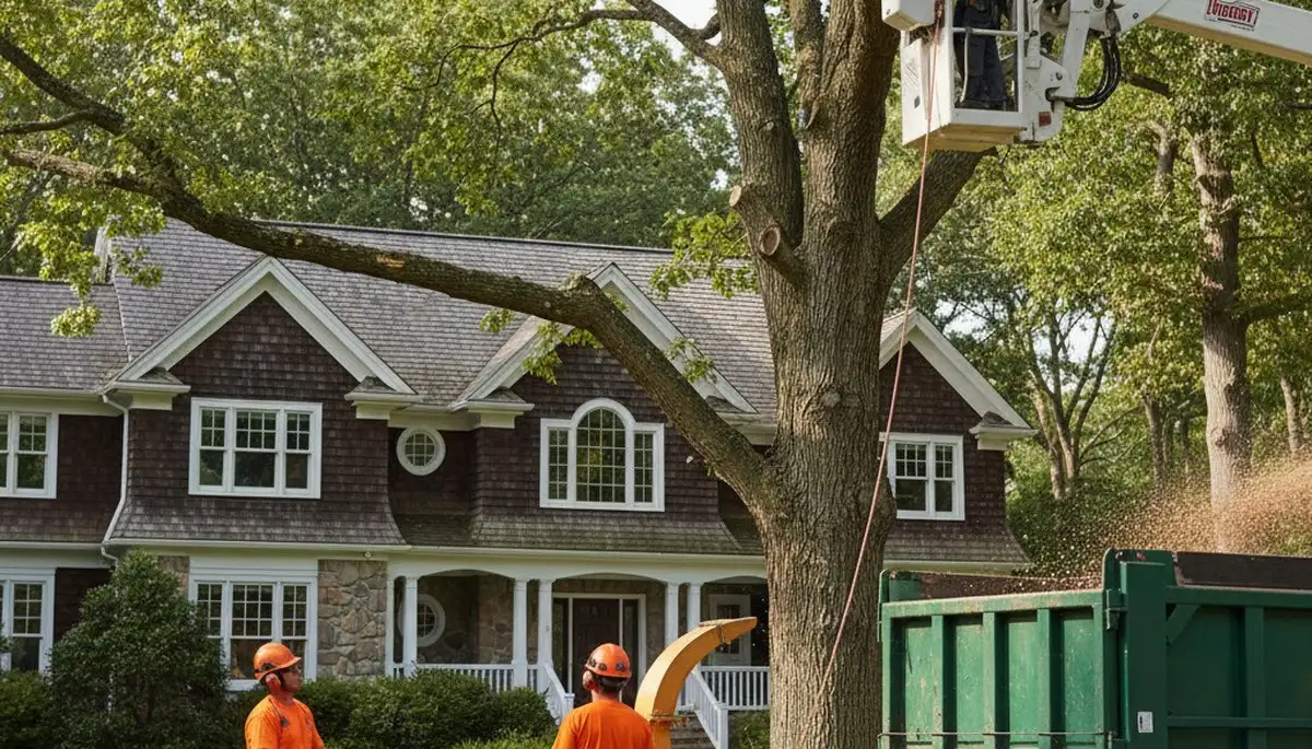Tree service crew removing a tree in Olathe, KS for safe residential property clearance