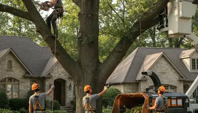 Tree service crew in Olathe, KS performing professional tree removal and trimming services