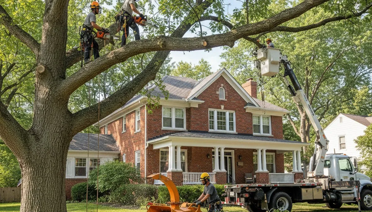 Tree service crew removing a tree in Olathe, KS for safe, professional tree removal