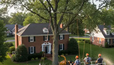 Tree service crew in Olathe, KS performing professional tree removal and cleanup
